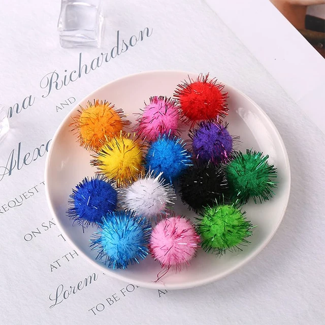 Alt view image 6 of 7 - 100pcs Glitter Tinsel Pom Poms Sparkle Balls (1cm, 200pcs) for DIY Craft Party Decoration Cat