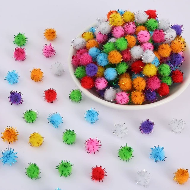 Alt view image 2 of 7 - 100pcs Glitter Tinsel Pom Poms Sparkle Balls (1cm, 200pcs) for DIY Craft Party Decoration Cat
