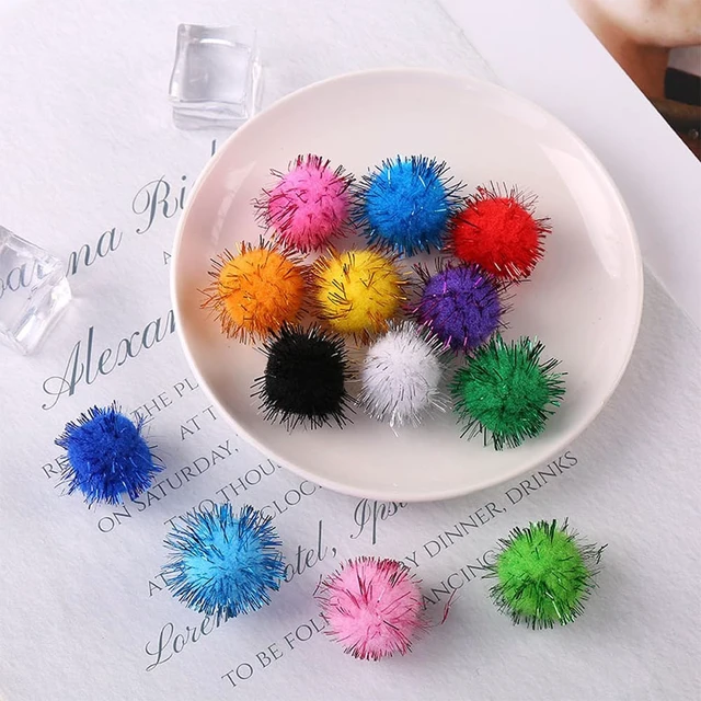 Alt view image 3 of 7 - 100pcs Glitter Tinsel Pom Poms Sparkle Balls (1cm, 200pcs) for DIY Craft Party Decoration Cat