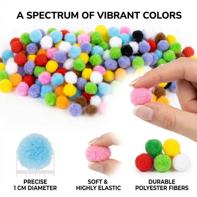 Alt view image 5 of 6 - RAINFLOW 1800 Pcs 0.4Inch Multicolor Mini Craft Pom Poms