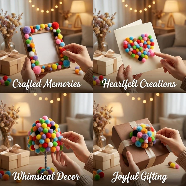 Alt view image 2 of 6 - RAINFLOW 1800 Pcs 0.4Inch Multicolor Mini Craft Pom Poms