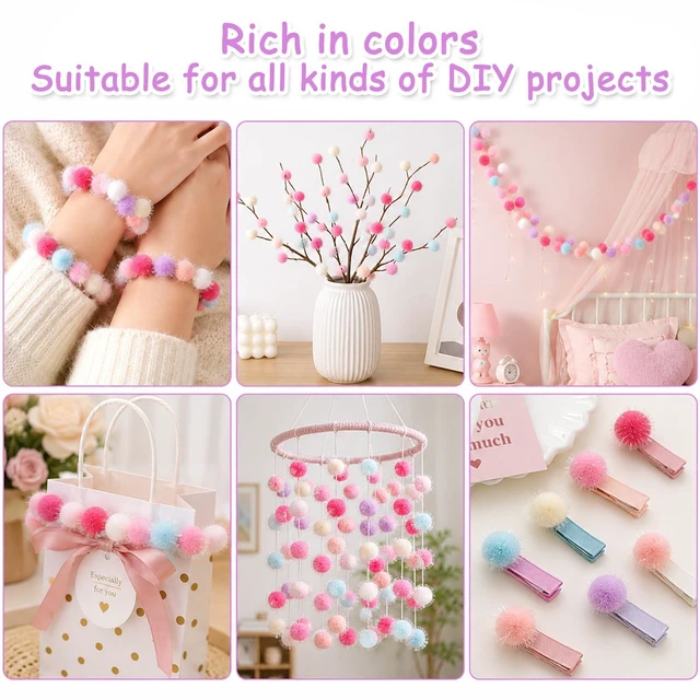 Alt view image 2 of 7 - 200 Pcs 0.6inch Mix Colorful Pom Poms, Mini Pom Pom Balls Bulk Fuzzy Puff Balls for DIY Arts Crafts Projects Home Decorations