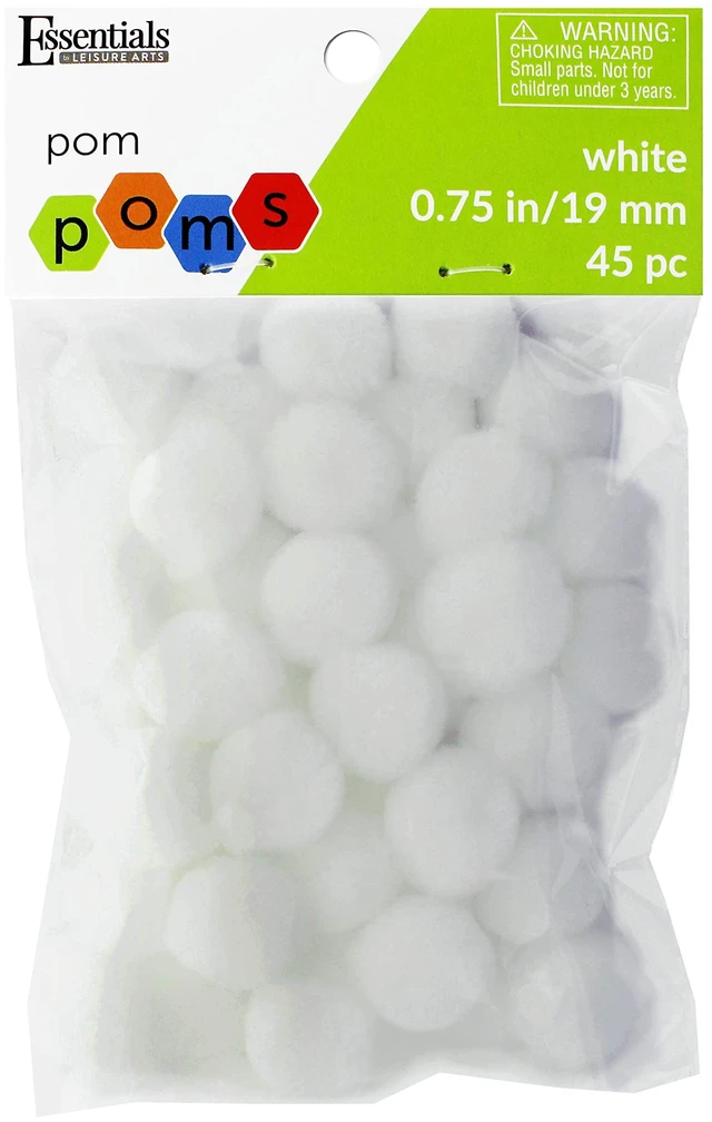 Main image of Leisure Arts Essentials Pom Poms, White, 3/4in, 45 Pieces per Pack