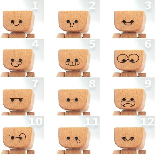 Alt view image 4 of 7 - Shaking Wooden Man Figurine with 12 Magnetic Expressions, Dancing Feet Doll for Car Dashboard Decor, Wood Desktop Ornament