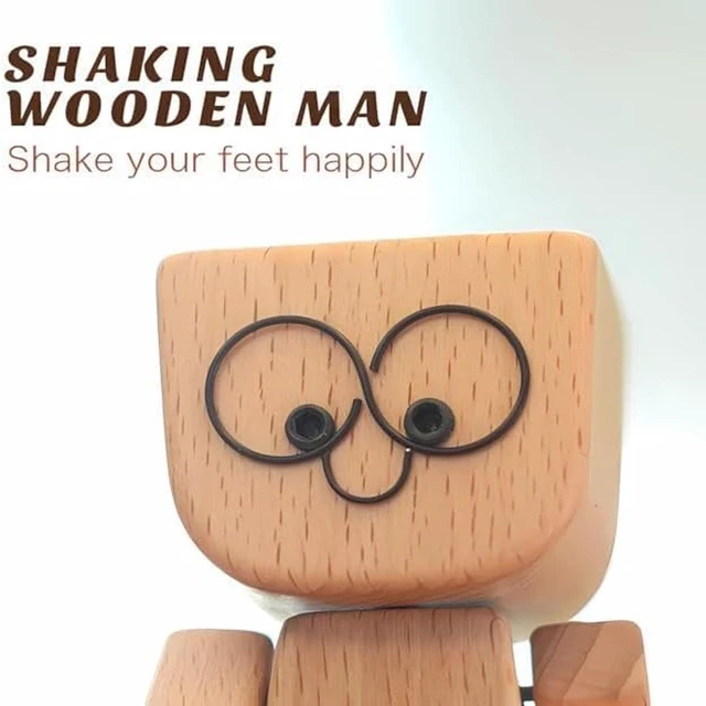 Alt view image 5 of 7 - Shaking Wooden Man Figurine with 12 Magnetic Expressions, Dancing Feet Doll for Car Dashboard Decor, Wood Desktop Ornament
