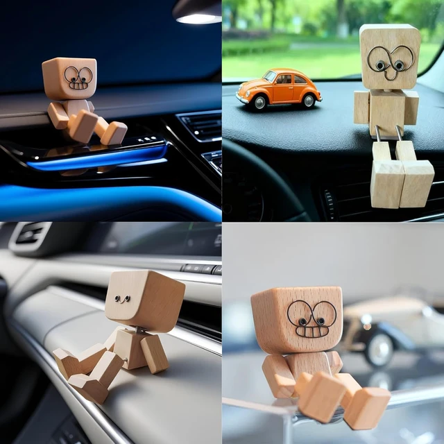 Alt view image 3 of 7 - Shaking Wooden Man Figurine with 12 Magnetic Expressions, Dancing Feet Doll for Car Dashboard Decor, Wood Desktop Ornament