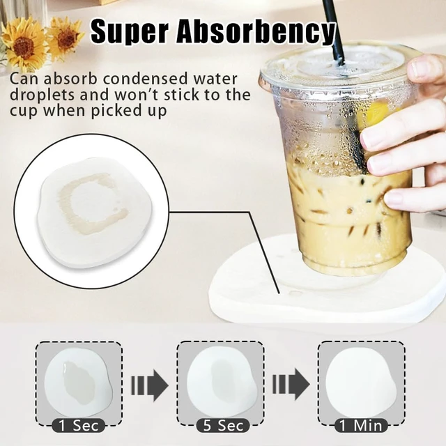 Alt view image 6 of 7 - Diatomaceous Earth Coaster Set of 4, Irregular Round Absorbent Stone Coasters, Instant Dry Design for Drinks, White