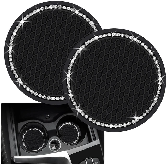 Main image of 2PCS 2.75Inch Bling Car Cup Coaster Insert Silicone Anti-Slip Crystal Rhinestone Drink Mat Universal Vehicle Interior Accessories for Women and Girls (Black)