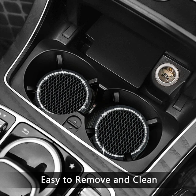 Alt view image 7 of 7 - 2PCS 2.75Inch Bling Car Cup Coaster Insert Silicone Anti-Slip Crystal Rhinestone Drink Mat Universal Vehicle Interior Accessories for Women and Girls (Black)