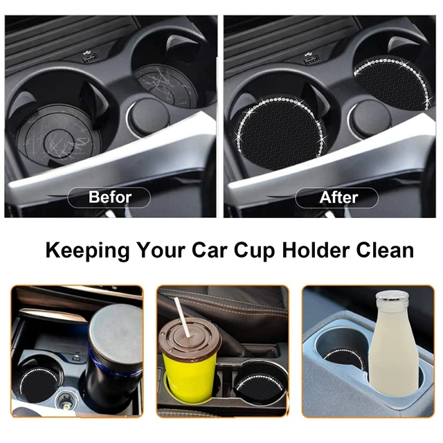 Alt view image 6 of 7 - 2PCS 2.75Inch Bling Car Cup Coaster Insert Silicone Anti-Slip Crystal Rhinestone Drink Mat Universal Vehicle Interior Accessories for Women and Girls (Black)