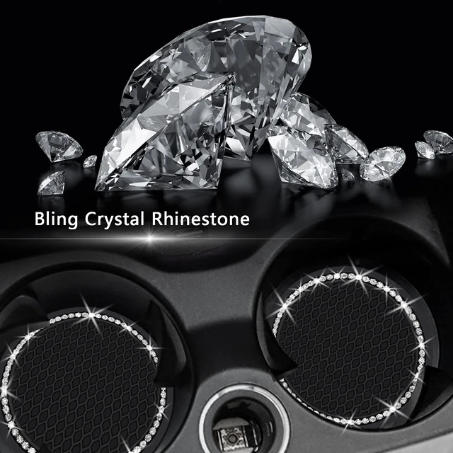 Alt view image 2 of 7 - 2PCS 2.75Inch Bling Car Cup Coaster Insert Silicone Anti-Slip Crystal Rhinestone Drink Mat Universal Vehicle Interior Accessories for Women and Girls (Black)