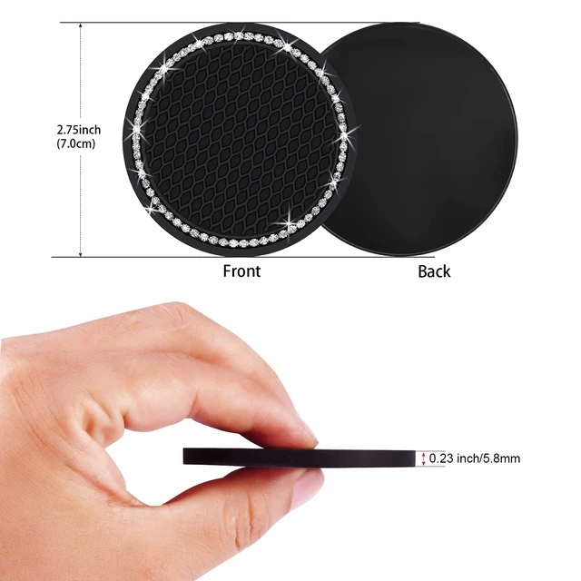 Alt view image 5 of 7 - 2PCS 2.75Inch Bling Car Cup Coaster Insert Silicone Anti-Slip Crystal Rhinestone Drink Mat Universal Vehicle Interior Accessories for Women and Girls (Black)