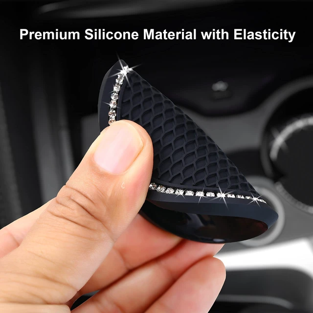 Alt view image 4 of 7 - 2PCS 2.75Inch Bling Car Cup Coaster Insert Silicone Anti-Slip Crystal Rhinestone Drink Mat Universal Vehicle Interior Accessories for Women and Girls (Black)
