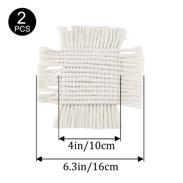 Alt view image 3 of 7 - Boho Macrame Coasters Set of 2, 6.3in Round Handmade Woven Absorbent Drink Coasters, Boho Home Decor, Office Desk, Kitchen, Dining Room, Bar (S-Beige)