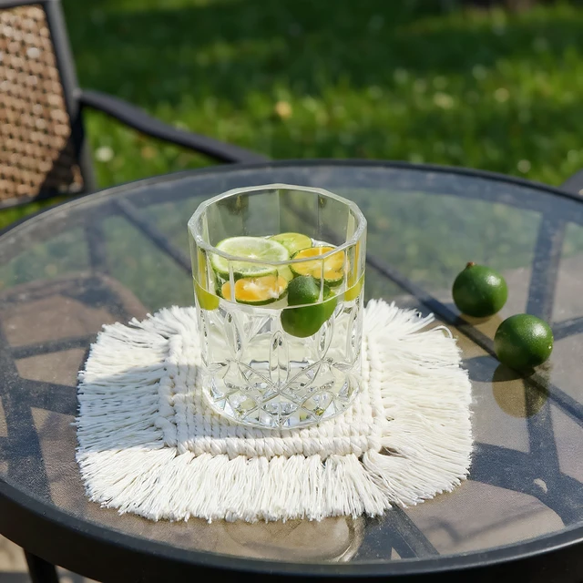 Alt view image 4 of 7 - Boho Macrame Coasters Set of 2, 6.3in Round Handmade Woven Absorbent Drink Coasters, Boho Home Decor, Office Desk, Kitchen, Dining Room, Bar (S-Beige)
