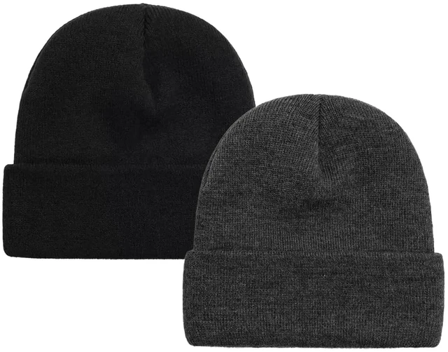 Main image of 2 PCS Unisex Knit Beanie Hats Soft Slouchy Warm Cuffed for Men Women