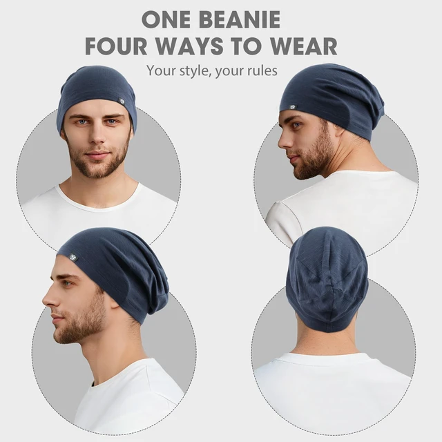Alt view image 2 of 6 - Justrideon 2-Pack Slouchy Beanie Skull Cap for Men, Moisture-Wicking Lightweight for Running, Workout, Daily Casual and Summer