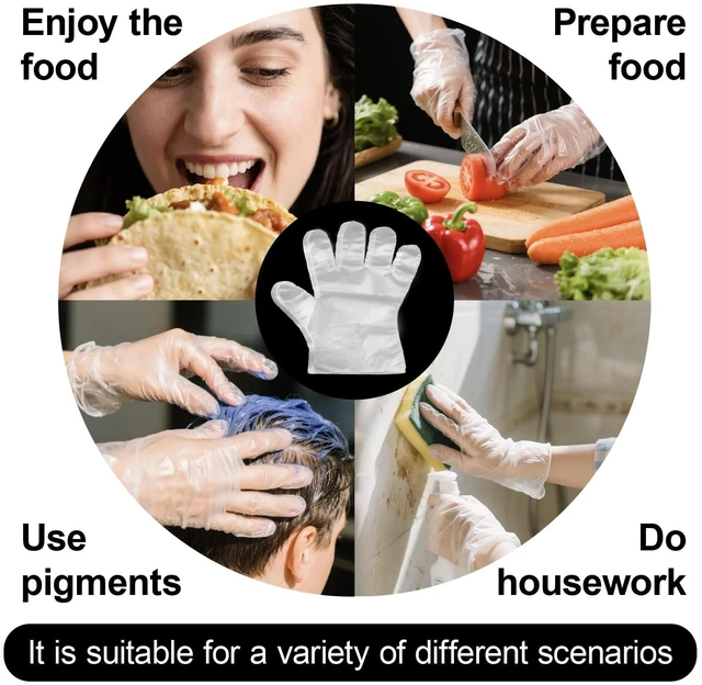 Alt view image 2 of 7 - Disposable Plastic Gloves 400 Count, Food Safe, Latex-Free, Powder-Free, Waterproof Clear Poly Gloves for Cooking, Cleaning, Food Prep, Pet Care, Household Use, One Size