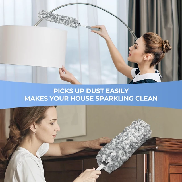 Alt view image 5 of 6 - Microfiber Duster with Extra Washable Reusable Head, Gray, for Household Cleaning