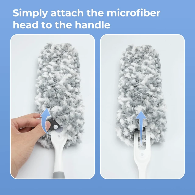 Alt view image 2 of 6 - Microfiber Duster with Extra Washable Reusable Head, Gray, for Household Cleaning