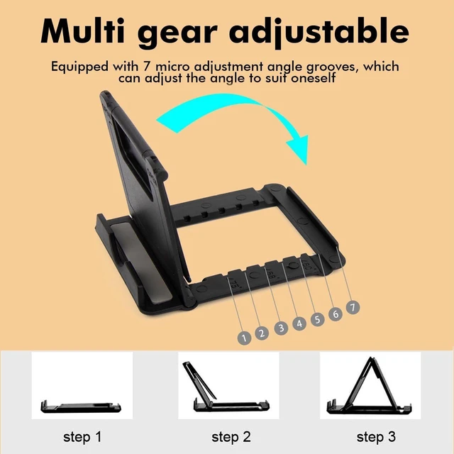 Alt view image 2 of 5 - Universal Foldable Cell Phone Stand Holder (2 Pack) - Adjustable Desktop Kickstand Compatible with iPhone iPad Kindle Android Devices, Black & White