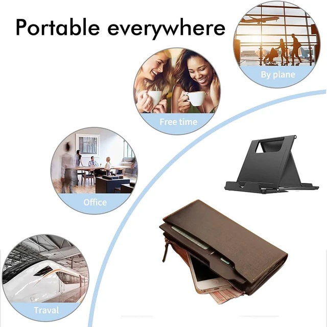 Alt view image 5 of 5 - Universal Foldable Cell Phone Stand Holder (2 Pack) - Adjustable Desktop Kickstand Compatible with iPhone iPad Kindle Android Devices, Black & White