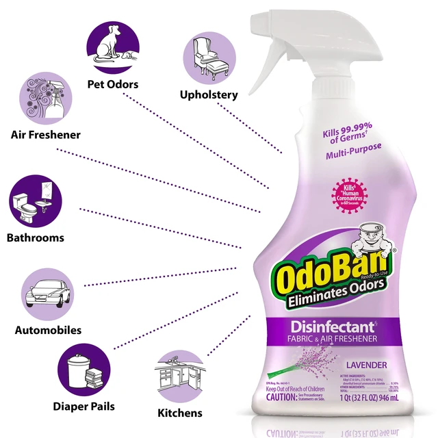 Alt view image 2 of 6 - OdoBan Ready-to-Use Disinfectant and Odor Eliminator, 32 Ounce Spray Bottle, Lavender Scent