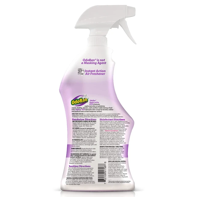 Alt view image 3 of 6 - OdoBan Ready-to-Use Disinfectant and Odor Eliminator, 32 Ounce Spray Bottle, Lavender Scent