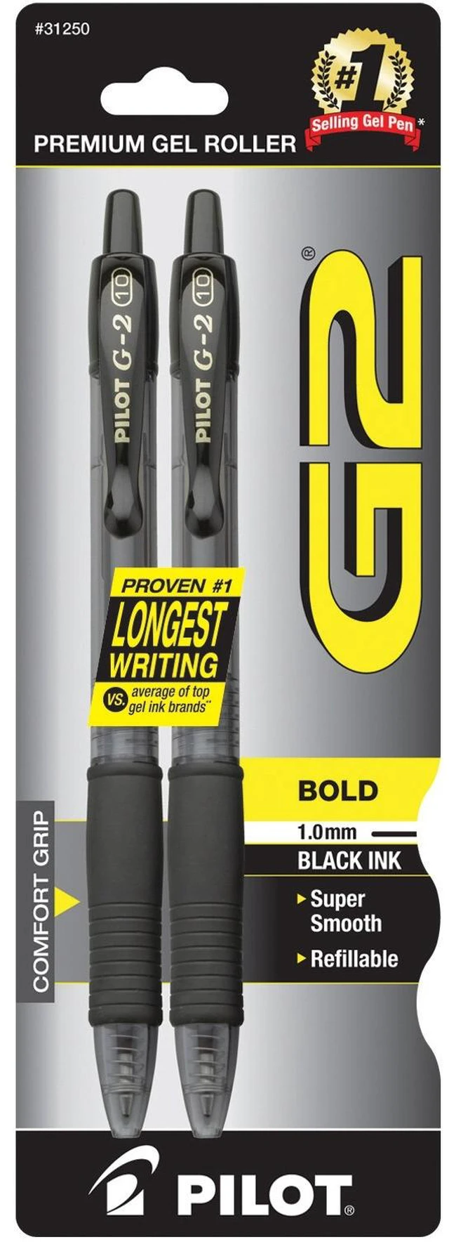 Main image of PILOT G2 Premium Gel Pens, Bold Point 1.0mm, Black Ink, 2-Pack