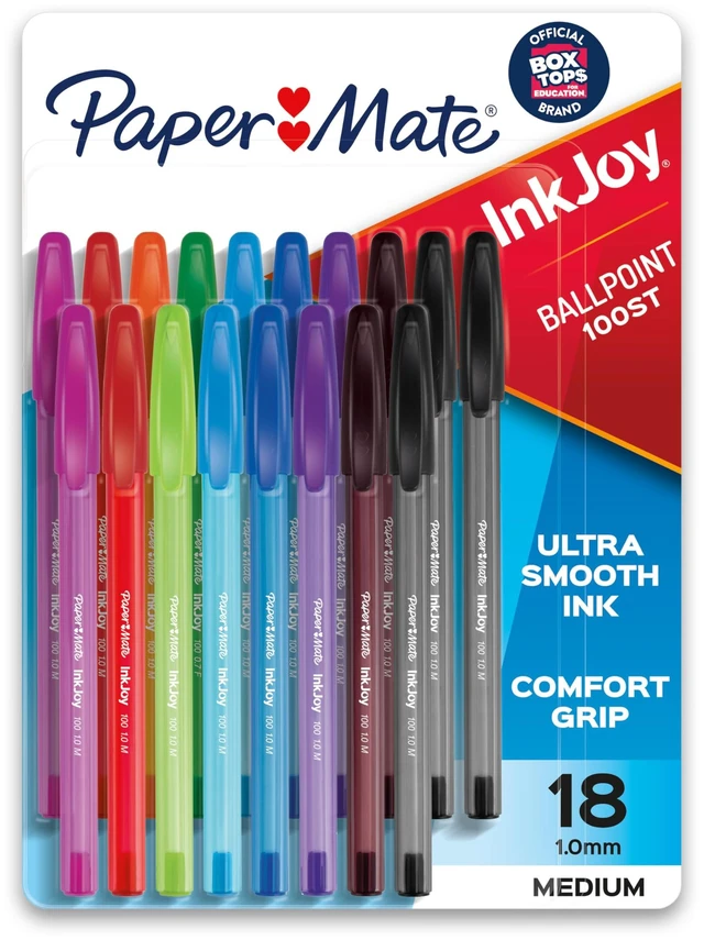 Main image of Paper Mate InkJoy 100ST Ballpoint Pens, Medium Point 1.0mm, Assorted, 18 Count