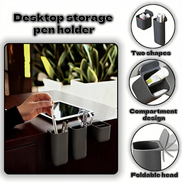 Alt view image 7 of 7 - 3-Pack Adhesive Sticky Desk Organizer, Monitor Side Storage, Multifunctional Pen Holder for Stationery, Jewelry, Remote Control, Space Saving Grey PP for Office Home