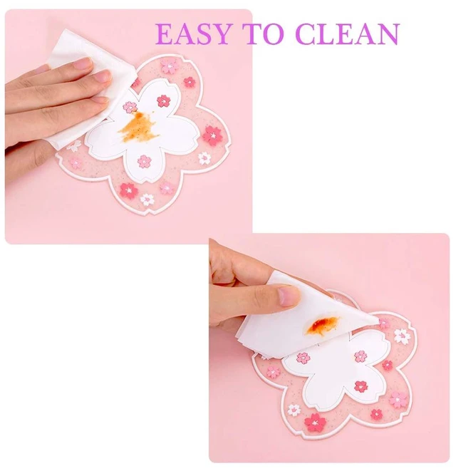 Alt view image 3 of 6 - Sakura 2PCS Cherry Blossom PVC Coffee Cup Mat Coaster Anti-Skid Small Kawaii