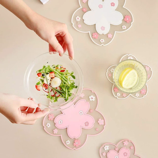 Alt view image 5 of 6 - Sakura 2PCS Cherry Blossom PVC Coffee Cup Mat Coaster Anti-Skid Small Kawaii