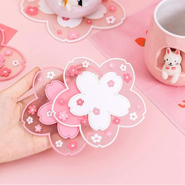 Alt view image 6 of 6 - Sakura 2PCS Cherry Blossom PVC Coffee Cup Mat Coaster Anti-Skid Small Kawaii