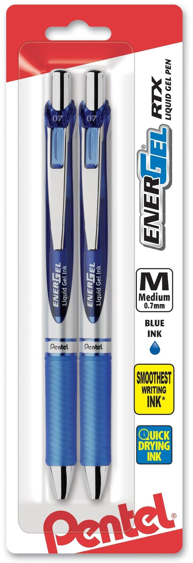 Main image of Pentel EnerGel Deluxe RTX Retractable Liquid Gel Pen, 0.7mm Metal Tip, Blue Ink, 2 Pack (BL77BP2C)