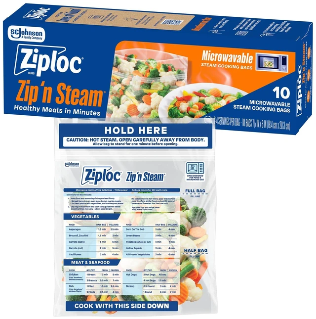 Main image of Ziploc Zip 'n Steam Food Storage Cartons, Microwave Safe, 10 Count, for Meal Prep