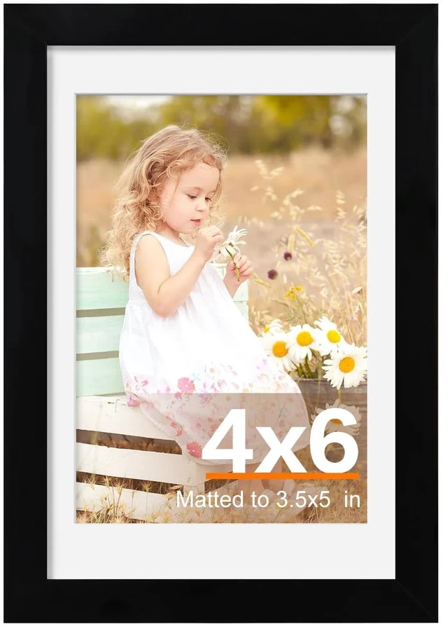 Main image of SHOWIN 4x6 Picture Frame Black, 1 Pack for 3.5x5 Photos with Mat or 4x6 without Mat, Wall or Tabletop Display