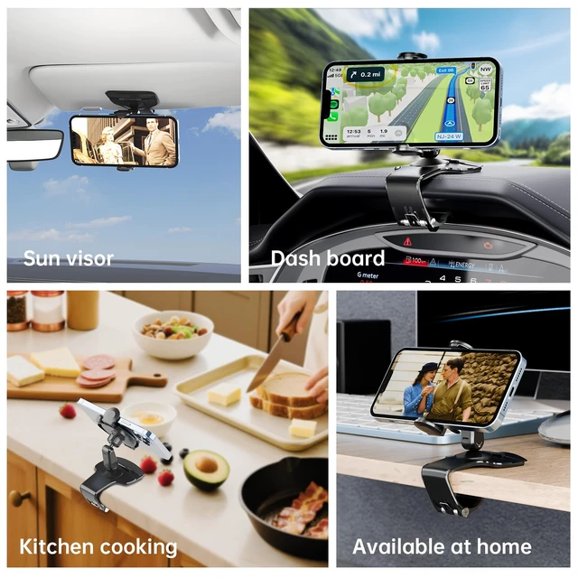 Alt view image 3 of 6 - 360 Rotation Universal Dashboard Car Phone Mount, Hands-Free Clip Holder Stand Compatible with iPhone Android (Black)
