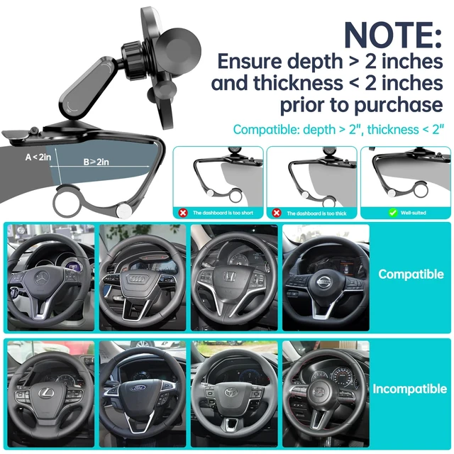 Alt view image 5 of 6 - 360 Rotation Universal Dashboard Car Phone Mount, Hands-Free Clip Holder Stand Compatible with iPhone Android (Black)