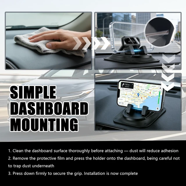 Alt view image 3 of 7 - Car Dashboard Phone Holder 360 Rotatable Mount
