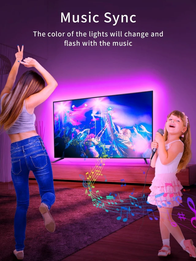 Alt view image 4 of 6 - KANTUTOE TV Backlight 11.5ft RGB LED Strip for 32-55 Inch TV, Music Sync Bluetooth APP Control with Remote, USB Powered for Bedroom PC Gaming Monitor