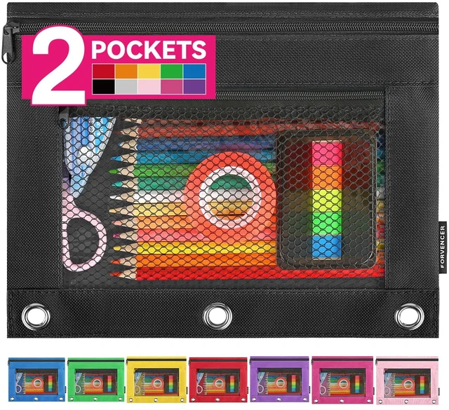 Main image of Forvencer Clear Zipper Pencil Pouch for 3 Ring Binder