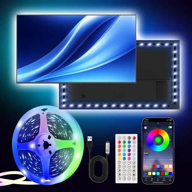 Main image of PSTAR LED Strip Lights for TV Backlight, 13.2ft RGB Color Changing with Music Sync, Bluetooth App & Remote Control, USB Powered, Compatible with 32-65 Inch TVs, Bedroom