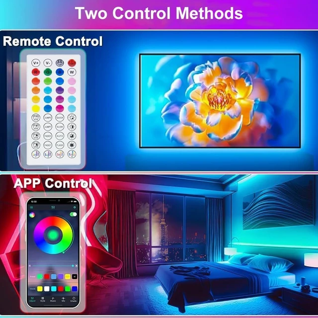 Alt view image 2 of 6 - PSTAR LED Strip Lights for TV Backlight, 13.2ft RGB Color Changing with Music Sync, Bluetooth App & Remote Control, USB Powered, Compatible with 32-65 Inch TVs, Bedroom