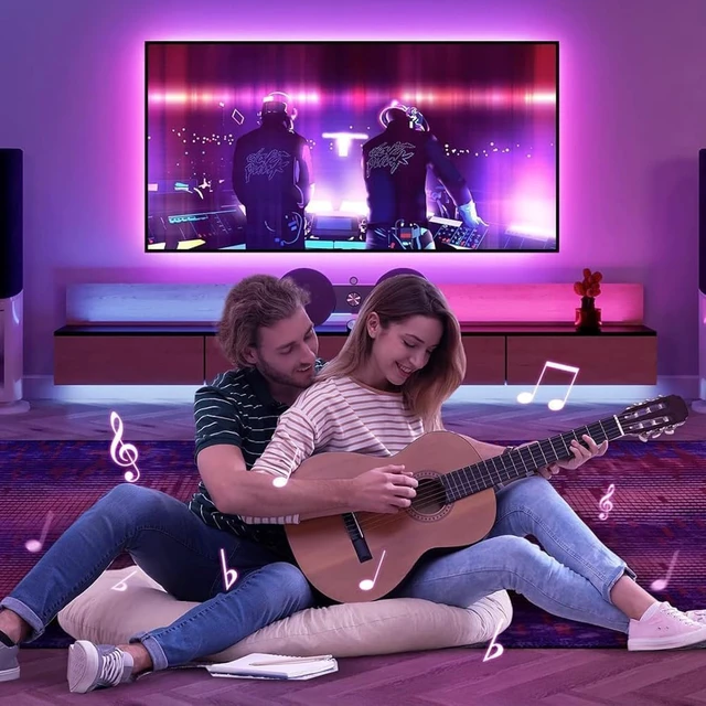 Alt view image 4 of 6 - PSTAR LED Strip Lights for TV Backlight, 13.2ft RGB Color Changing with Music Sync, Bluetooth App & Remote Control, USB Powered, Compatible with 32-65 Inch TVs, Bedroom