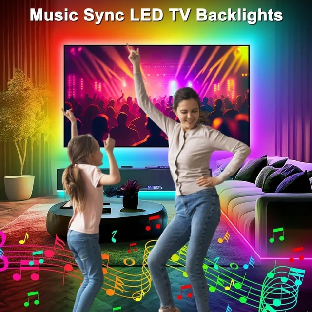 Alt view image 5 of 6 - PSTAR LED Strip Lights for TV Backlight, 13.2ft RGB Color Changing with Music Sync, Bluetooth App & Remote Control, USB Powered, Compatible with 32-65 Inch TVs, Bedroom
