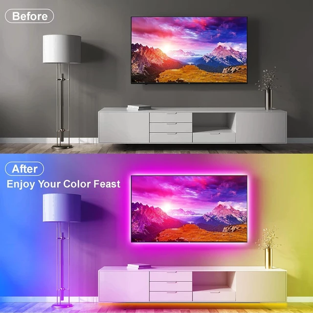 Alt view image 6 of 6 - PSTAR LED Strip Lights for TV Backlight, 13.2ft RGB Color Changing with Music Sync, Bluetooth App & Remote Control, USB Powered, Compatible with 32-65 Inch TVs, Bedroom