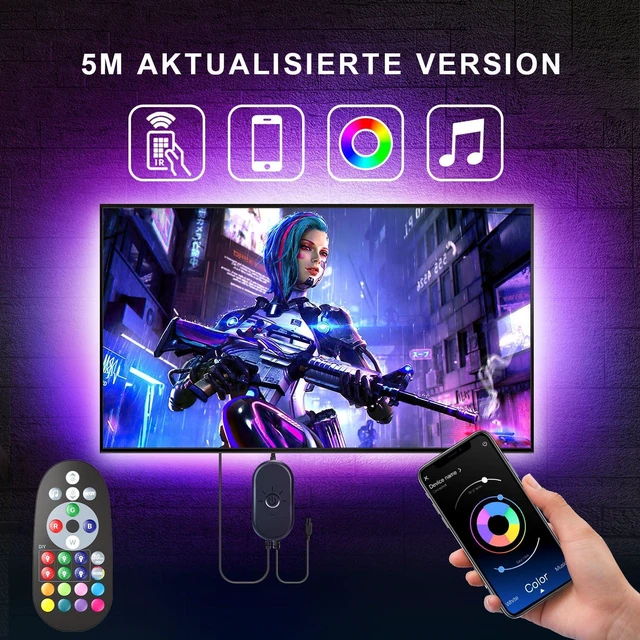 Alt view image 3 of 6 - Nexillumi 16.4ft RGB LED Strip Lights for 55-75 Inch TV, with APP Remote Control and Music Sync, Ambient Backlight for Bedroom Gaming Room Decor