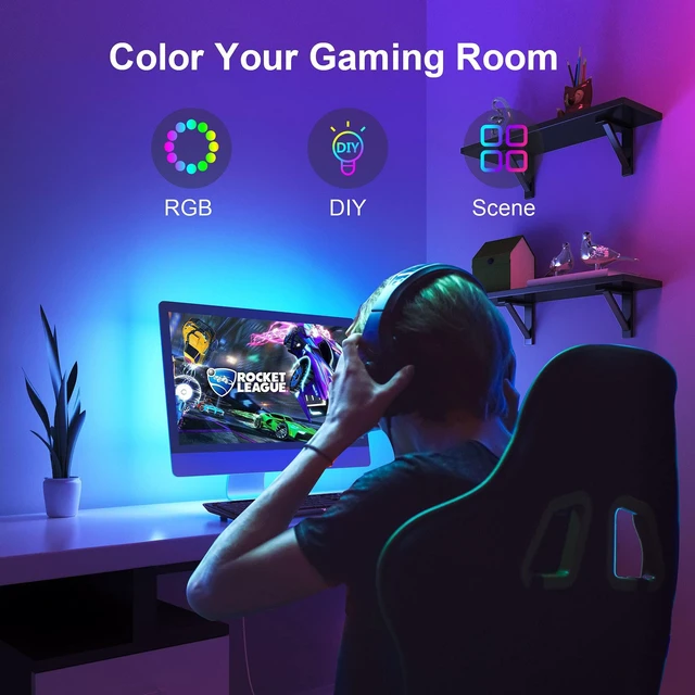Alt view image 2 of 6 - Nexillumi 16.4ft RGB LED Strip Lights for 55-75 Inch TV, with APP Remote Control and Music Sync, Ambient Backlight for Bedroom Gaming Room Decor