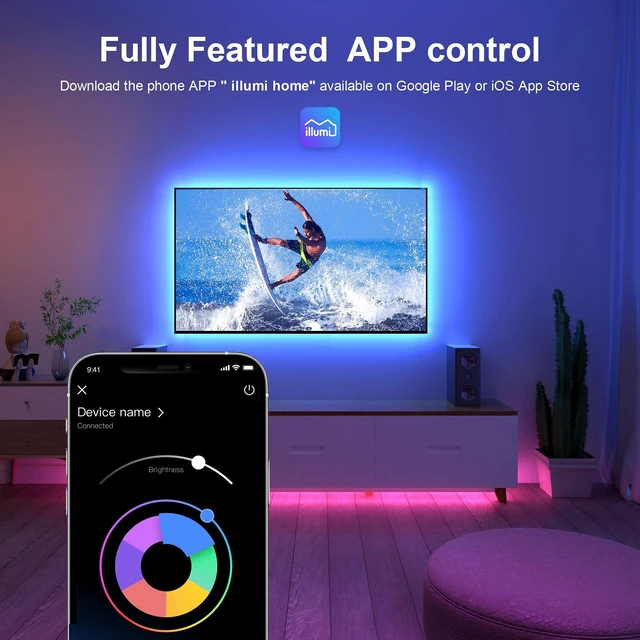 Alt view image 6 of 6 - Nexillumi 16.4ft RGB LED Strip Lights for 55-75 Inch TV, with APP Remote Control and Music Sync, Ambient Backlight for Bedroom Gaming Room Decor